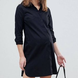 ASOS Maternity Cotton Black Mini Shirt Dress